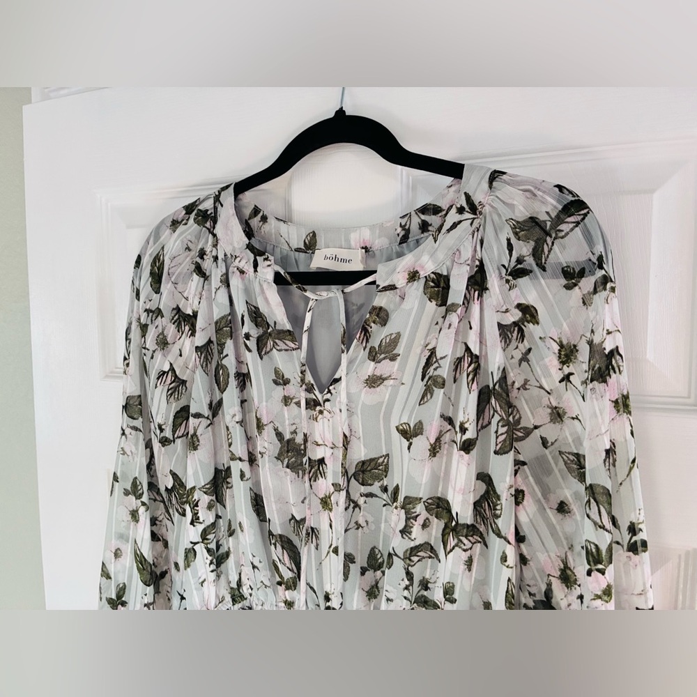 Bohme green and White Floral‎ Long Sleeve midi Dress - Picture 3 of 10